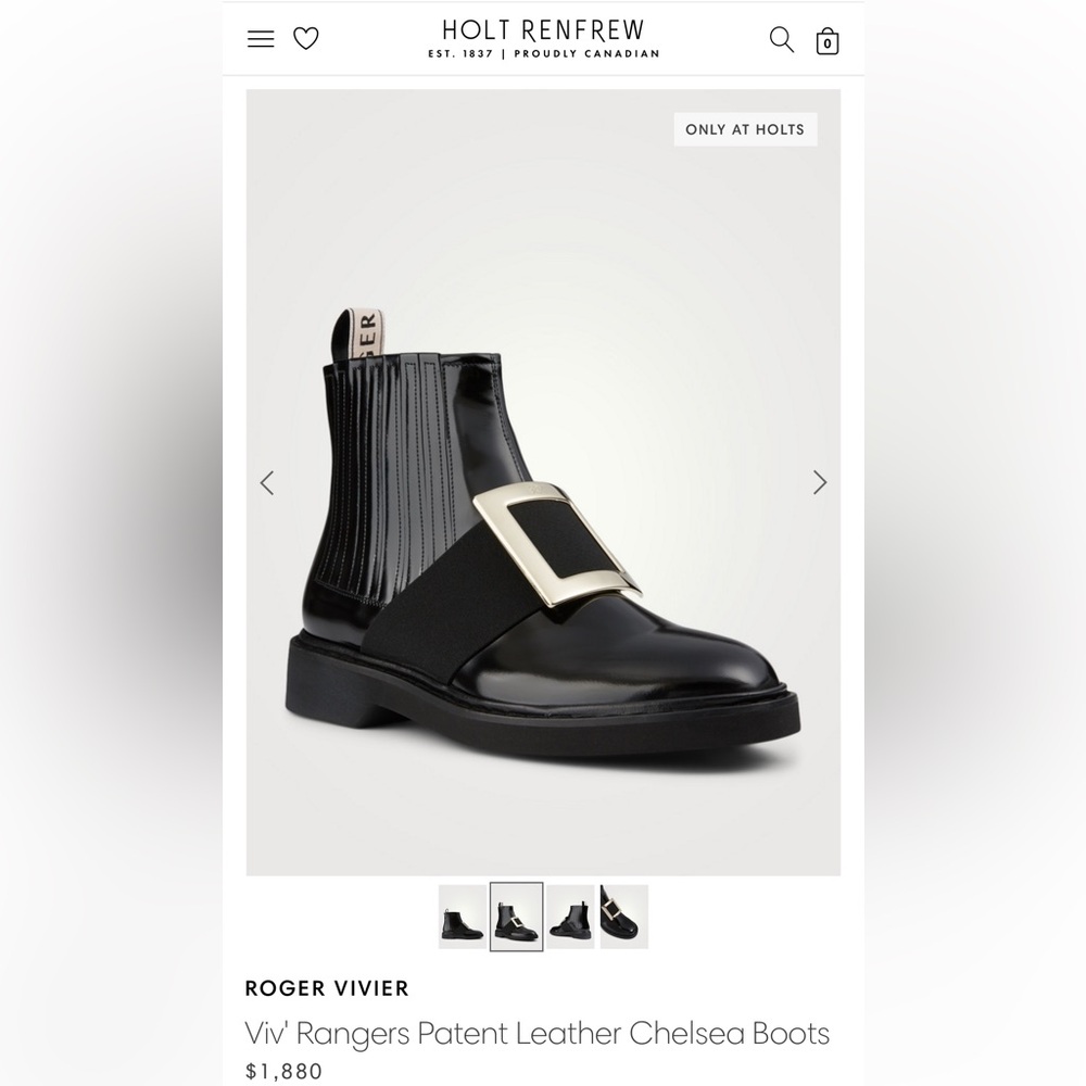 Roger Vivier Patent Leather Chelsea Boot with Silver Buckle